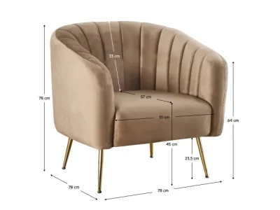 Detail produktu KONDELA Bagy dizajnové kreslo hnedá (Velvet) / zlatá