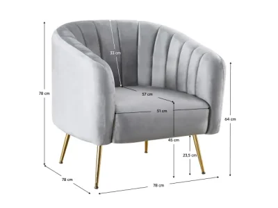 Detail produktu KONDELA Bagy dizajnové kreslo sivá (Velvet) / zlatá
