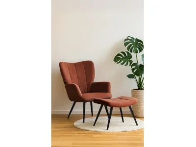 Detail produktu KONDELA Haben kreslo s podnožou hnedá (Velvet) / čierna