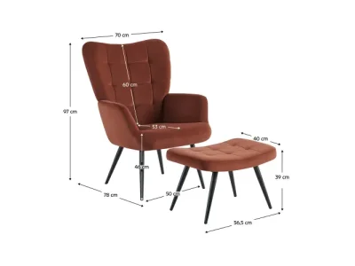 Detail produktu KONDELA Haben kreslo s podnožou hnedá (Velvet) / čierna