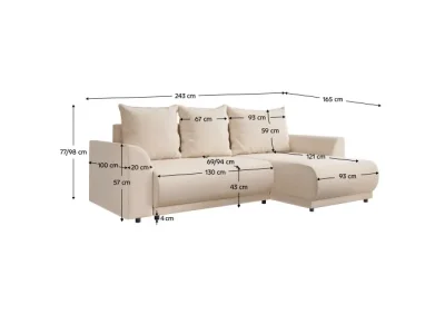 Detail produktu KONDELA Limon Roh L/P rohová sedačka s rozkladom béžová