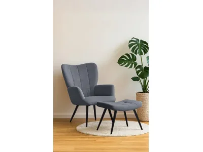 Detail produktu KONDELA Haben kreslo s podnožou sivá (Velvet) / čierna