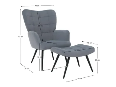 Detail produktu KONDELA Haben kreslo s podnožou sivá (Velvet) / čierna