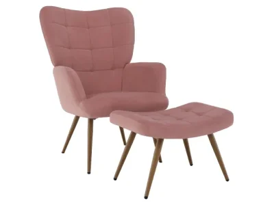 Detail produktu KONDELA Haben kreslo s podnožou ružová (Velvet) / čierna