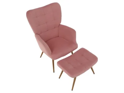 Detail produktu KONDELA Haben kreslo s podnožou ružová (Velvet) / čierna