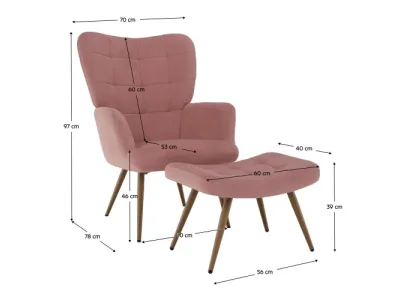 Detail produktu KONDELA Haben kreslo s podnožou ružová (Velvet) / čierna