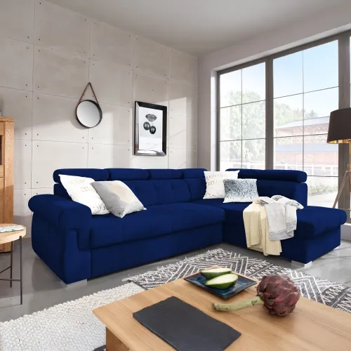 KONDELA Primus Roh New P rohová sedačka s rozkladom kráľovská modrá / strieborná