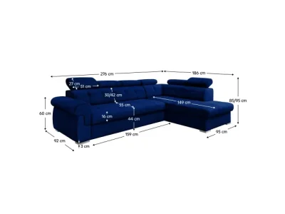 Detail produktu KONDELA Primus Roh New P rohová sedačka s rozkladom kráľovská modrá / strieborná