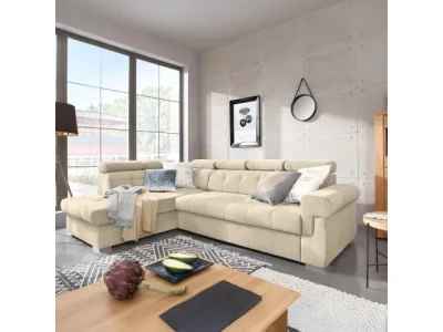 KONDELA Primus Roh New L rohová sedačka s rozkladom béžová / strieborná