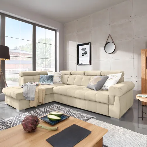 KONDELA Primus Roh New L rohová sedačka s rozkladom béžová / strieborná