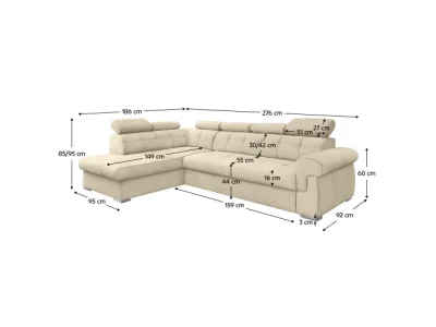 Detail produktu KONDELA Primus Roh New L rohová sedačka s rozkladom béžová / strieborná