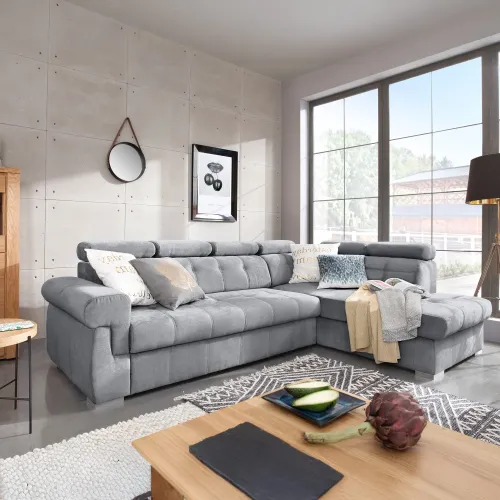 KONDELA Primus Roh New P rohová sedačka s rozkladom sivá / strieborná