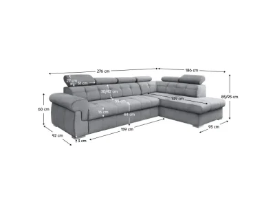 Detail produktu KONDELA Primus Roh New P rohová sedačka s rozkladom sivá / strieborná