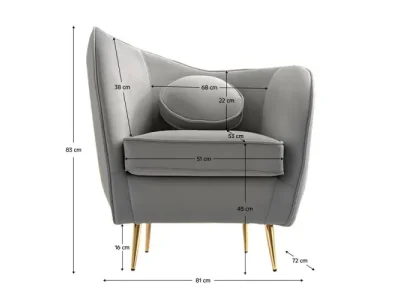 Detail produktu KONDELA Ezio kreslo sivá (Velvet) / zlatá