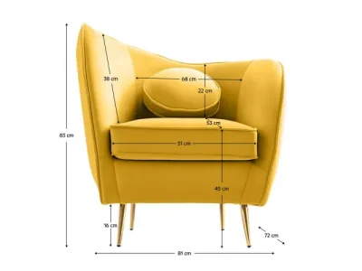 Detail produktu KONDELA Ezio kreslo žltá (Velvet) / zlatá