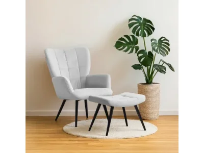 Detail produktu KONDELA Haben kreslo s podnožou svetlosivá (Velvet) / čierna