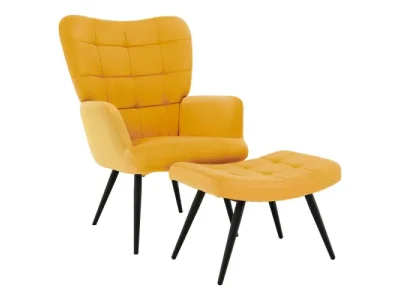 Detail produktu KONDELA Haben kreslo s podnožou žltá (Velvet) / čierna