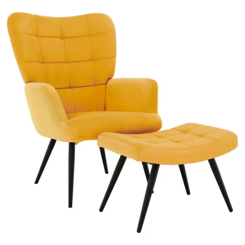 KONDELA Haben kreslo s podnožou žltá (Velvet) / čierna