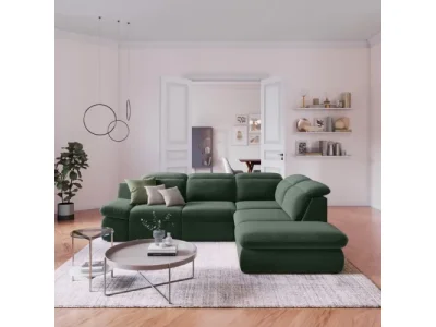 KONDELA Loreta Roh P rohová sedačka s rozkladom a úložným priestorom zelená