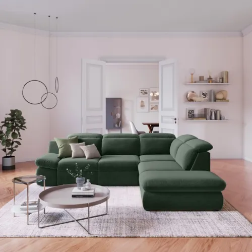 KONDELA Loreta Roh P rohová sedačka s rozkladom a úložným priestorom zelená