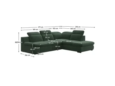 Detail produktu KONDELA Loreta Roh P rohová sedačka s rozkladom a úložným priestorom zelená