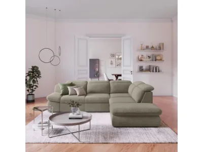 KONDELA Loreta Roh P rohová sedačka s rozkladom a úložným priestorom hnedosivá (taupe)