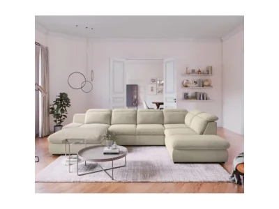 KONDELA Loreta Roh U P rohová sedačka u s rozkladom a úložným priestorom piesková