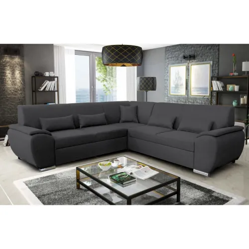 KONDELA Amila Roh L rohová sedačka s rozkladom a úložným priestorom tmavosivá