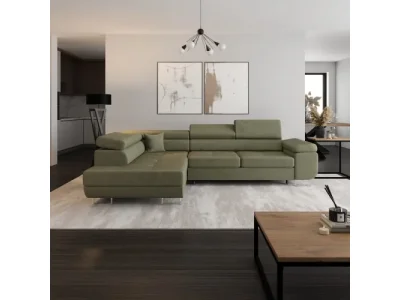 KONDELA Anton Roh L rohová sedačka s rozkladom a úložným priestorom olivovo zelená