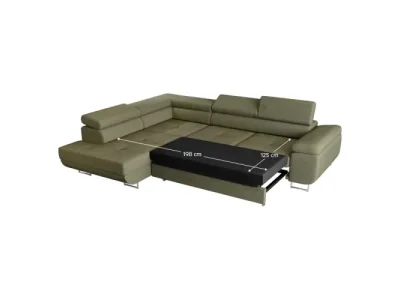 Detail produktu KONDELA Anton Roh L rohová sedačka s rozkladom a úložným priestorom olivovo zelená