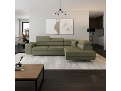 KONDELA Anton Roh P rohová sedačka s rozkladom a úložným priestorom olivovo zelená