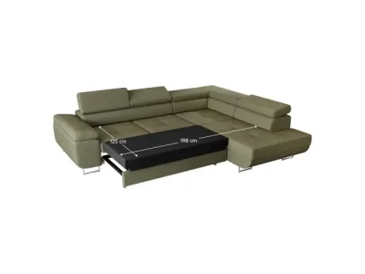 Detail produktu KONDELA Anton Roh P rohová sedačka s rozkladom a úložným priestorom olivovo zelená