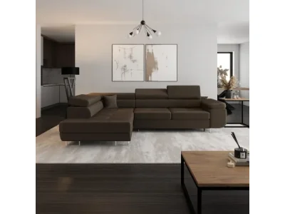 KONDELA Anton Roh L rohová sedačka s rozkladom a úložným priestorom hnedá