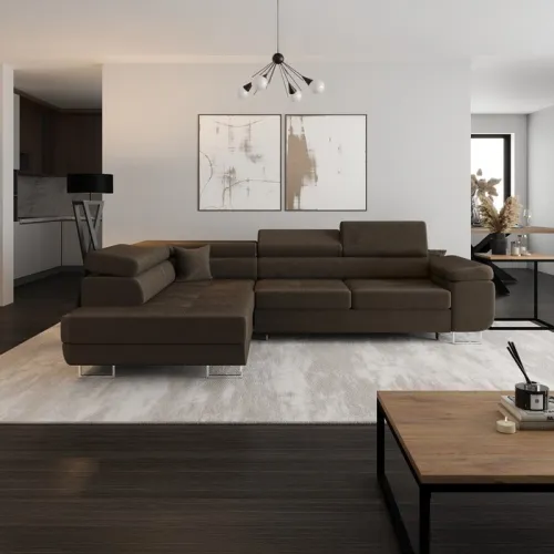 KONDELA Anton Roh L rohová sedačka s rozkladom a úložným priestorom hnedá