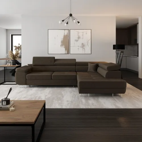 KONDELA Anton Roh P rohová sedačka s rozkladom a úložným priestorom hnedá