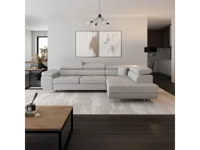 KONDELA Anton Roh P rohová sedačka s rozkladom a úložným priestorom svetlosivá