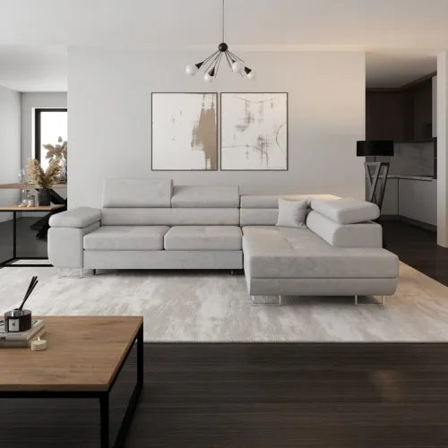 KONDELA Anton Roh P rohová sedačka s rozkladom a úložným priestorom svetlosivá