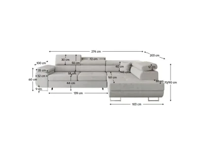 Detail produktu KONDELA Anton Roh P rohová sedačka s rozkladom a úložným priestorom svetlosivá