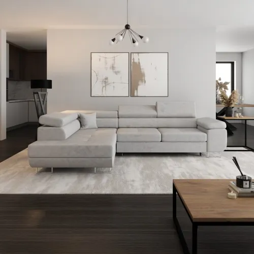 KONDELA Anton Roh L rohová sedačka s rozkladom a úložným priestorom svetlosivá