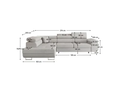 Detail produktu KONDELA Anton Roh L rohová sedačka s rozkladom a úložným priestorom svetlosivá
