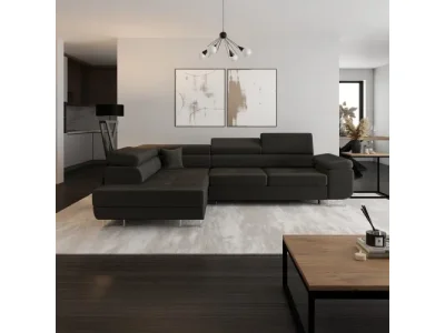 KONDELA Anton Roh L rohová sedačka s rozkladom a úložným priestorom tmavosivá