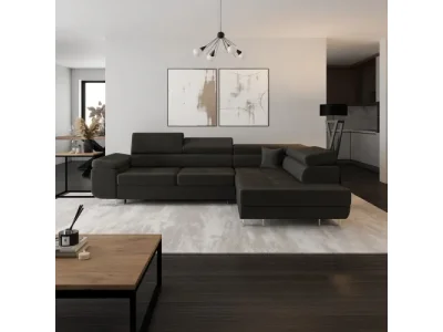 KONDELA Anton Roh P rohová sedačka s rozkladom a úložným priestorom tmavosivá