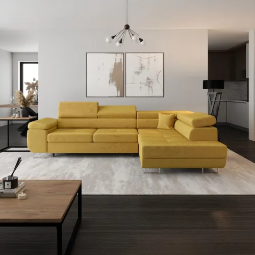 KONDELA Anton Roh P rohová sedačka s rozkladom a úložným priestorom žltá