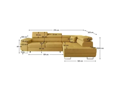 Detail produktu KONDELA Anton Roh P rohová sedačka s rozkladom a úložným priestorom žltá