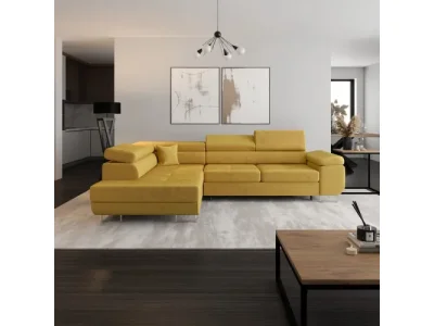 KONDELA Anton Roh L rohová sedačka s rozkladom a úložným priestorom žltá