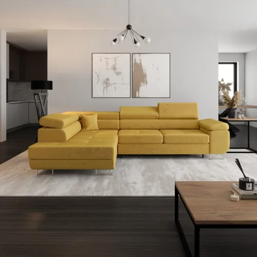 KONDELA Anton Roh L rohová sedačka s rozkladom a úložným priestorom žltá