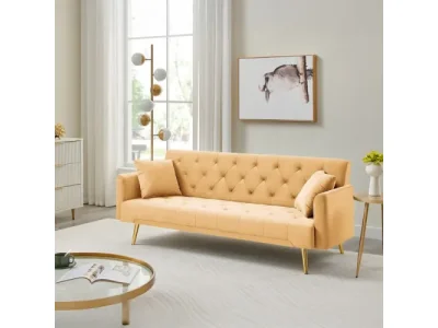 KONDELA Alisia rozkladacia pohovka horčicová / gold chróm zlatý