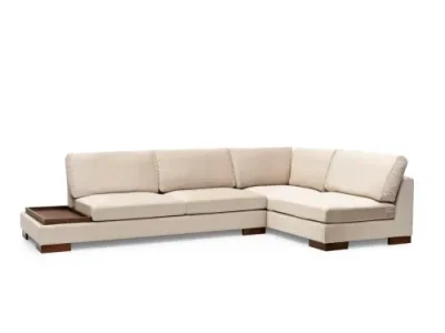 Rohová pohovka Tulip s odkladacím stolíkom a taburetom béžová pravá