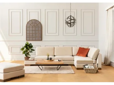 Rohová pohovka Tulip s odkladacím stolíkom béžová pravá