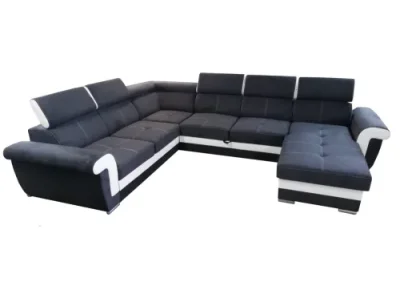 Detail produktu Rohová rozkladacia pohovka s leňoškou Luxor čierna/biela